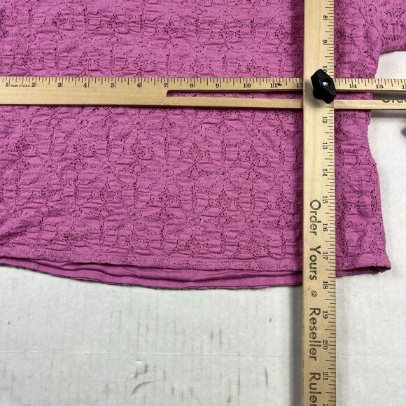 Free People Tea Time Blouse Pink Lace Open Back Boho Romantic Puff Sleeve Large - Picture 7 of 10